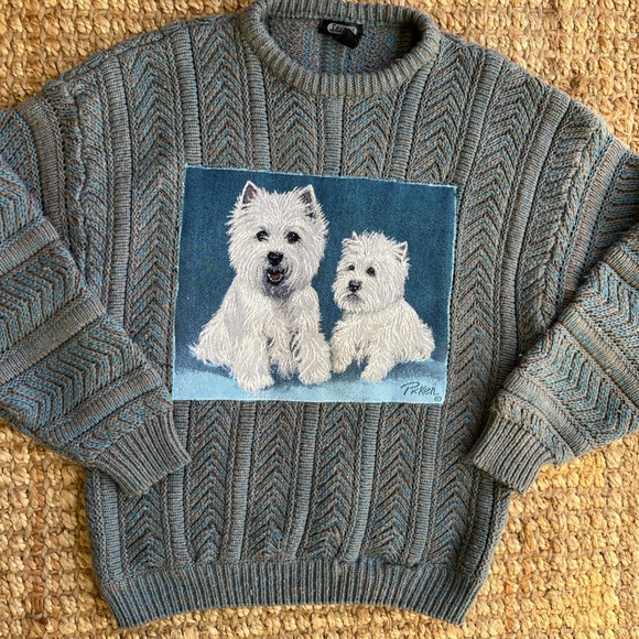 Vintage upcycled Savane Gray Sweater with Dog Design - Picture 2 of 8